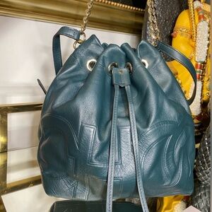 Jimmy Choo Large Calfskin Bucket Bag Forest Green